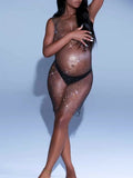 Off Shoulder Fishnet Rhinestone Clubwear Beach Cover Up Photoshoot Maternity Mini Dress Maternity