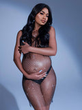 Off Shoulder Fishnet Rhinestone Clubwear Beach Cover Up Photoshoot Maternity Mini Dress Maternity