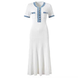Elegant Wind Knitted Dress 2025 Summer New Denim Bumping Short-Sleeved Long Dress Dress Woman