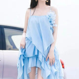 2025 Spring And Summer New Holiday Wind Three-Dimensional Flowers Hanging Neck Lotus Leaf Side Dress