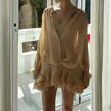 2025 Vintage Chiffon Lace Skirt Suit