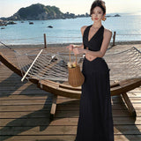 Style Sexy Hottie Suit Female V-Neck Hanging Neck Sling Vest High-Waisted Long Skirt Two Sets