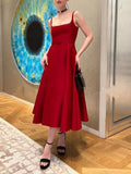 Fashion Goddess Temperament Sexy Sling Square Straight Color Swing Hepburn Dress Dress