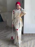 With Thin Fashion Flower Print Casual Silk Dress Two-Piece Set