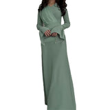 Temperament Micro-Trumpet Folded Cross Superimposed Tying Belt Girded Waist Dressing Spliced High-Waisted Dress