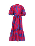 And Leisure Holiday Dress 2025 Summer New Loose Print Bubble Sleeve Tie Waist Dress