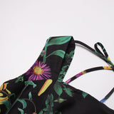 Temperament Elegant Wind Printed Dress 2025 Summer New Square Collar Nail Beads High-Belt Strap Sling Skirt