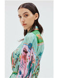 Spring And Summer Australian Niche Brand Ale Personality Print Daily Vacation Shirt Collar Single Buckle Flowing Dress