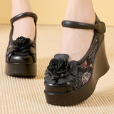 Beauty Head Layer Of Cowhose Retro Super High Het Comfort New Chinese Style Retro Garden Lady Flower Shoes High Quality Shoes
