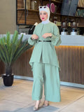 Muslim Autumn Comfortable Casual And Comfortable Waist-Waisted Bat Shirt Long-Sleeved Solid-Color Set