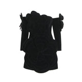 Temperament Famous Style Dress Dress 2025 Summer New Sexy Breast Three-Dimensional Flowers Splicing Velvet Dress Woman