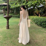 Resort Beach Dress Girl Loose Niche Design Feeling Big Back Dress Xishuangbanna Sling Dress Long Dress Summer