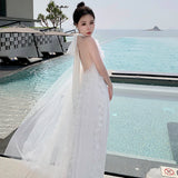 Bride's Morning Robe Hanging Neck Light Wedding Dress Wedding Dress Wedding Dress Bridesmaid White Bare Back Dress