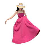 Holiday Summer French Rose Red Sling Corset Dress High-End Waist Big Skirt Beach Dress