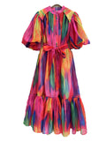 And Leisure Holiday Dress 2025 Summer New Loose Print Bubble Sleeve Tie Waist Dress