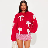 Women's Autumn And Winter Bump Color Bow Decoration Loose Sweater DJPT