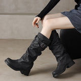 Western Boots Women Thin Boots Boots High-Heeled Boots High-Heeled Boots Belt Buckle Knight Boots Thick And Boots 40-43 Large Code High Quality Shoes