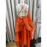 Women's Clothing Hanging Neck Sleeveless Backlace With Multi-Layer Lotus Edge Court Style Elegant Dress HZ0628