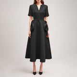 Elegant Style 2025 Spring New V-Neck Rose High-Waisted Dress Dress Dress Woman