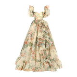 2025 New Fugitive Princess French Retro Niche Design Chopped Flowers Tailed Collar Bubble Sleeve Dress