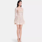 2025 Lace Hollowed Fish Bone Tector Trumpet Long-Sleeved Dress Skirt