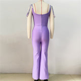 Sleeveless High-Waisted Jumpsuit Fashion Nail Drill Tight Elastic Broad Leg Pants Jumpsuit Woman