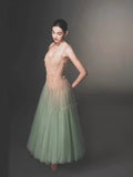 Lace Spliced Mint Green Sling Dress Dress 2024 Summer Super Fairy Temperament Niche Design Thin Mesh Dress