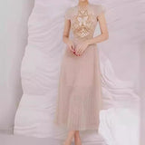 2025 Champagne Butterfly Flower Hollow Embroidery Dress Dress Dress 9010