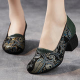 Beauty Real Leather National Wind Coarse And Shallow Print Comfortable Chinese Style Original Fashion Mother Shoes Lefu Shoes High Quality Shoes