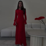 Temperament Micro-Trumpet Folded Cross Superimposed Tying Belt Girded Waist Dressing Spliced High-Waisted Dress