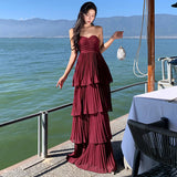 French Folding Temperament Light Windy Beach Thoracic Cake Dress Press Folds High-End Feel Dress Dress