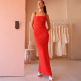 2025 New Solid Color Sleeveless Side-Collared Backpack Sling Dress