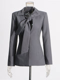 English Style Suit 2025 New V Tie With Single Buckle Senior Gray Coat Top Lady