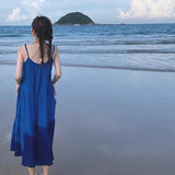 Super Fairy Blue Sling Skirt Seaside Holiday Dress Summer Small Long Dress Tourist Beach Skirt