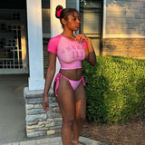 T-Shirt Women's Short-Sleeved Letter Set 2025 Summer Vacation Sexy Swimsuit DJPT