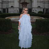 Style Elegant Dress 2025 Summer New Hanging Neck Sleeveless Back Design Lotus Leaf Side Dress Solid Color Woman