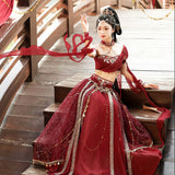 Red Flame Of The Female Hans Clothing Female Dunhuang Wind Wind Wind Cloak Corset Half Skirt Suit 9073