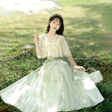 Blue Poetry Chinese Style Improvement Han Elements Women's Outer Sling Skirt Suit 9069