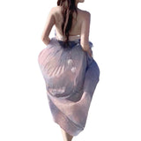 Vacation Loose Fairy Skirt 2025 Summer New Tea Break Gentle Pressure Folding Printing Butterfly Dress