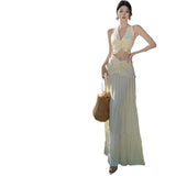 Style Sexy Hottie Suit Female V-Neck Hanging Neck Sling Vest High-Waisted Long Skirt Two Sets