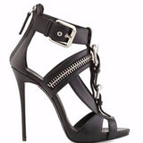 New Women's Sandals High Heel Metal Buckle Zipper Punk Fish Mouth Fine With The Original List High Quality Shoes
