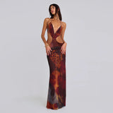 Autumn 2025 New Temperament Sexy Leopard Print Holiday Hollow Dress DJPT