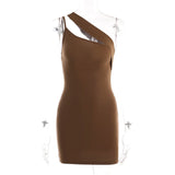Summer New Slanted Shoulder Dress Sexy Solid Color And Body-Swearing Slanted Shoulder Dress Woman DJPT