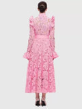 Of Australian Niche Brand Hollow Lace Trumpet Sleeve Goddess Temperament Long Dress Autumn