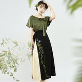 Design Liulu Green Chinese Style Improvement Han Elements Han Suit Women's Coat Sling Half Skirt Set 8705