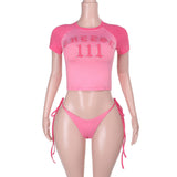 T-Shirt Women's Short-Sleeved Letter Set 2025 Summer Vacation Sexy Swimsuit DJPT