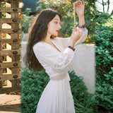 Tibet Tourism Wearing Skirt Heavy Industry Hollow Design White Dress Seaside Sanya Travel Beach Dress