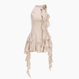 New Sexy Lotus Side Flowers Hanging Neck Skirt Atmosphere Feel Flowing Sleeveless Short Dress