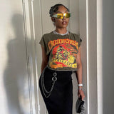 Round Collar Print Sleeveless Vest T-Shirt Girl 2025 New Hot Girl With Short Top DJPT