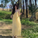 Style Yellow Sling Dress Women's Summer Seaside Wearing Skirt Loose Age Reduction A Skirt